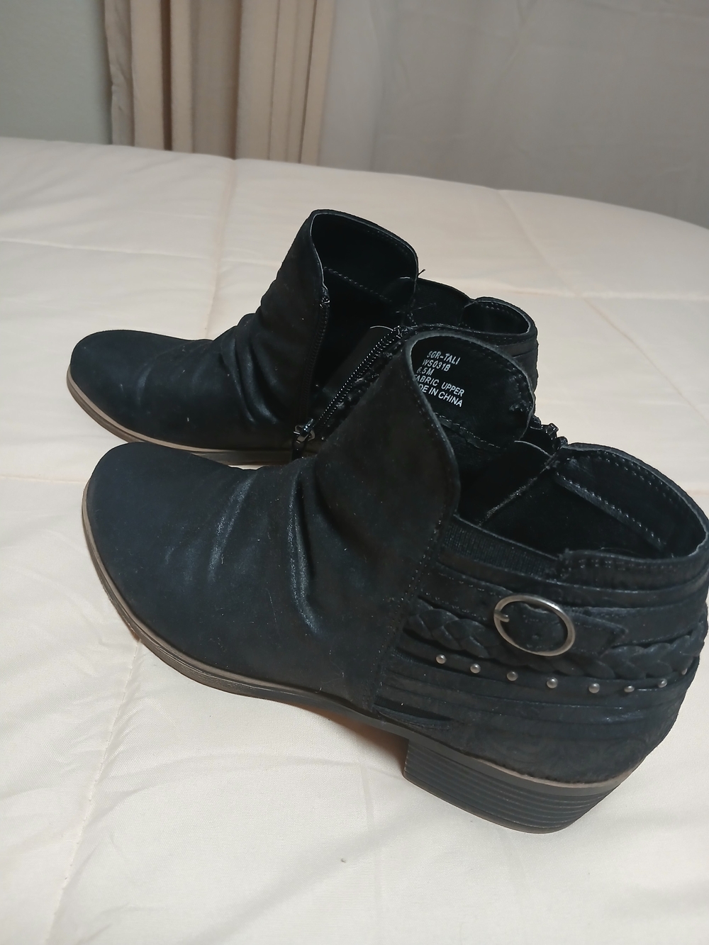 Sugar Black Ankle Booties with Braided Strap & Buckle
